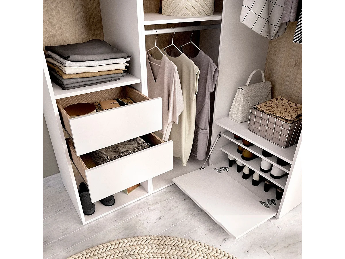 Armario vestidor Suit 3 barras con zapatero blanco/natural 205x124x105 cm