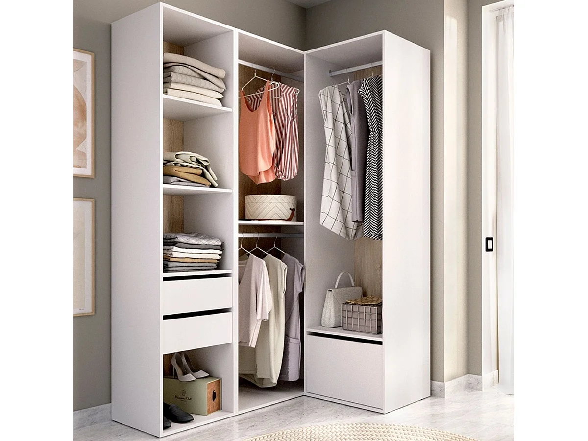 Armario vestidor Suit 3 barras con zapatero blanco/natural 205x124x105 cm