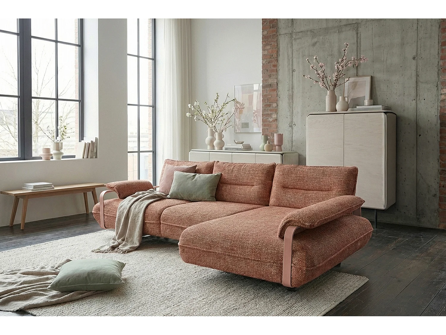 Ecksofa - Braun Flachgewebe - ANISSA