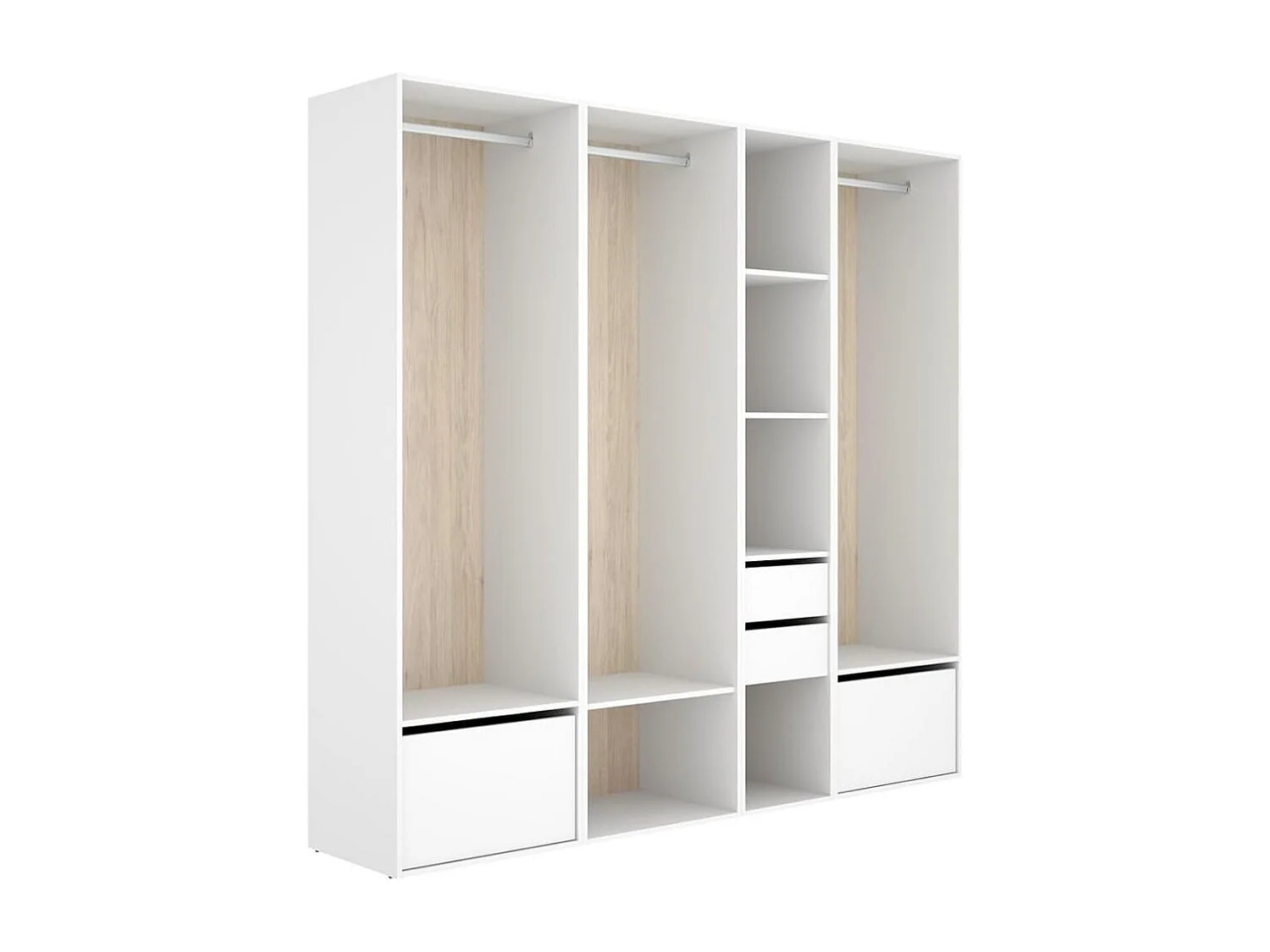 Armario vestidor Suit 3 barras con 2 cajones y 2 zapateros blanco/natural 205x218x45 cm