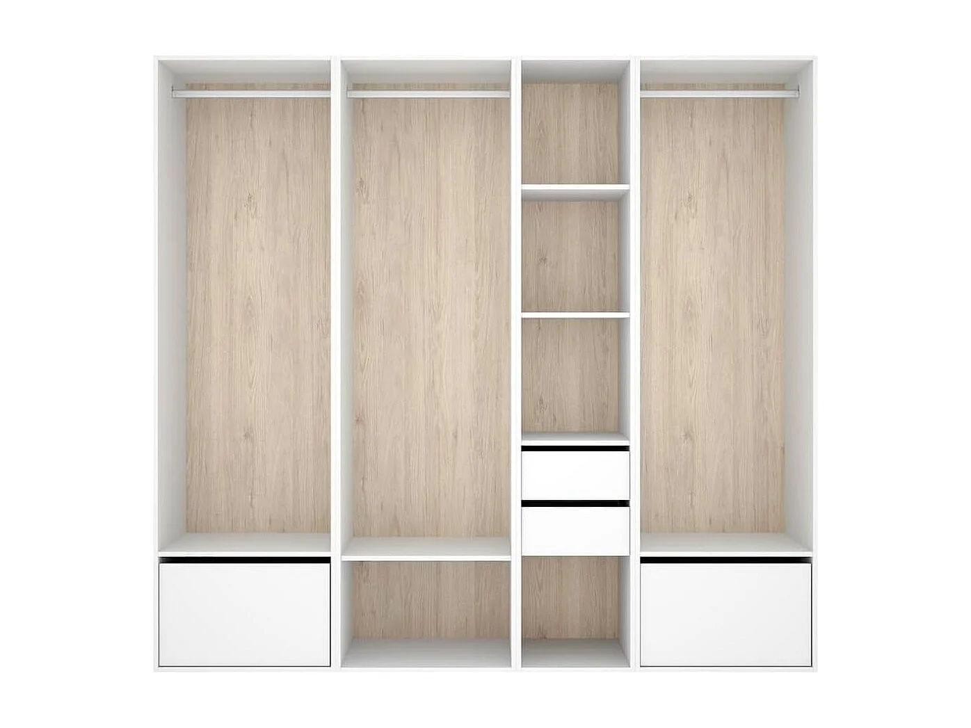 Armario vestidor Suit 3 barras con 2 cajones y 2 zapateros blanco/natural 205x218x45 cm