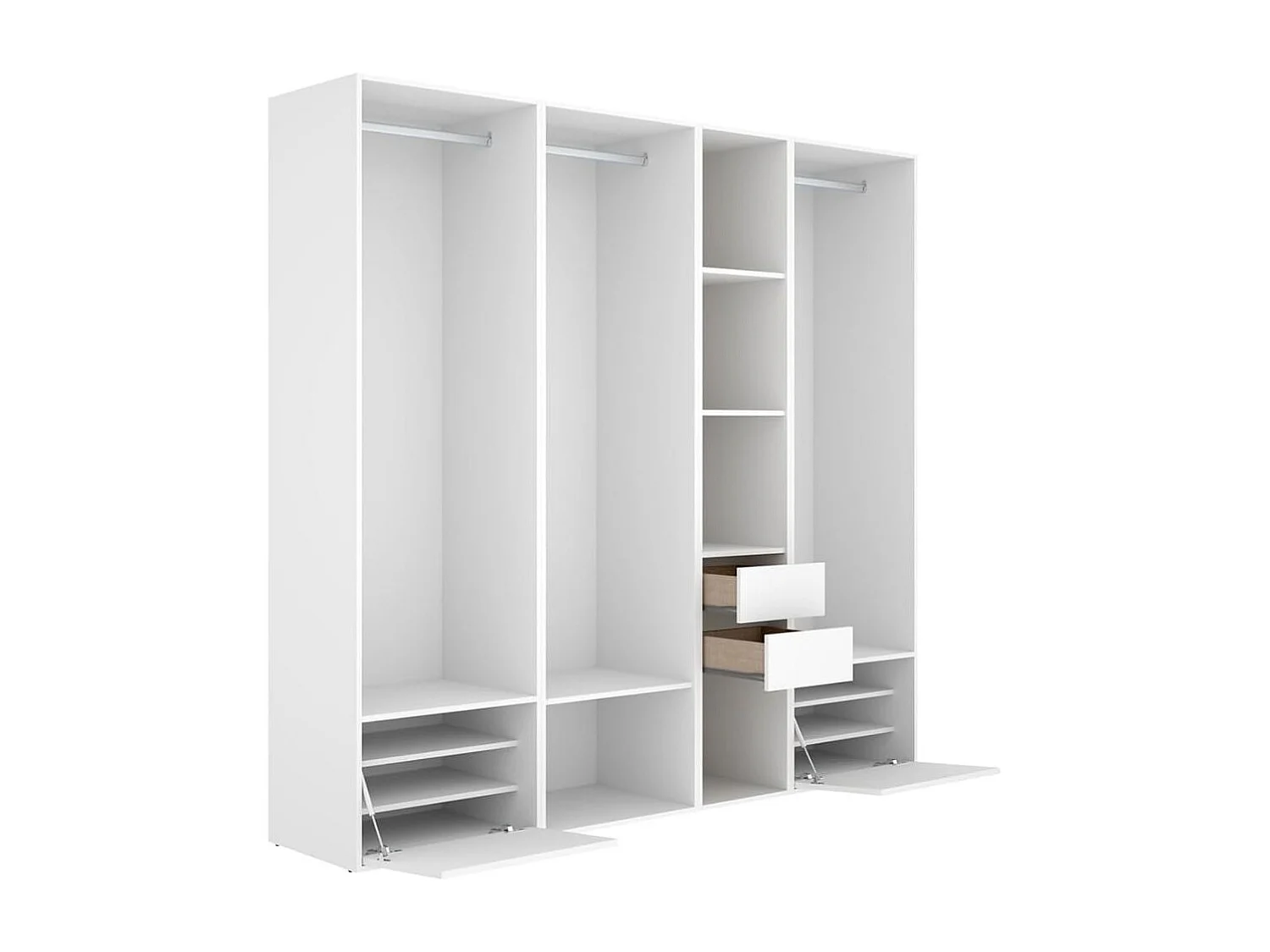 Armario vestidor Suit 3 barras con 2 cajones y 2 zapateros blanco/natural 205x218x45 cm