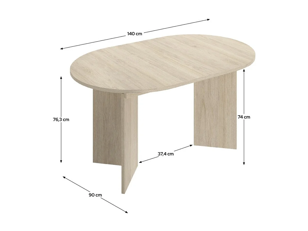 Mesa de comedor Bari diseño extensible natural 76,3x140x90 cm