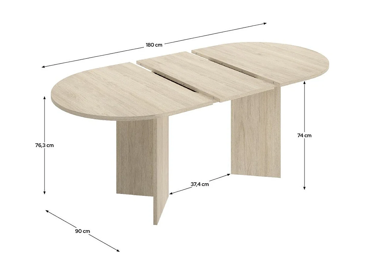 Mesa de comedor Bari diseño extensible natural 76,3x140x90 cm