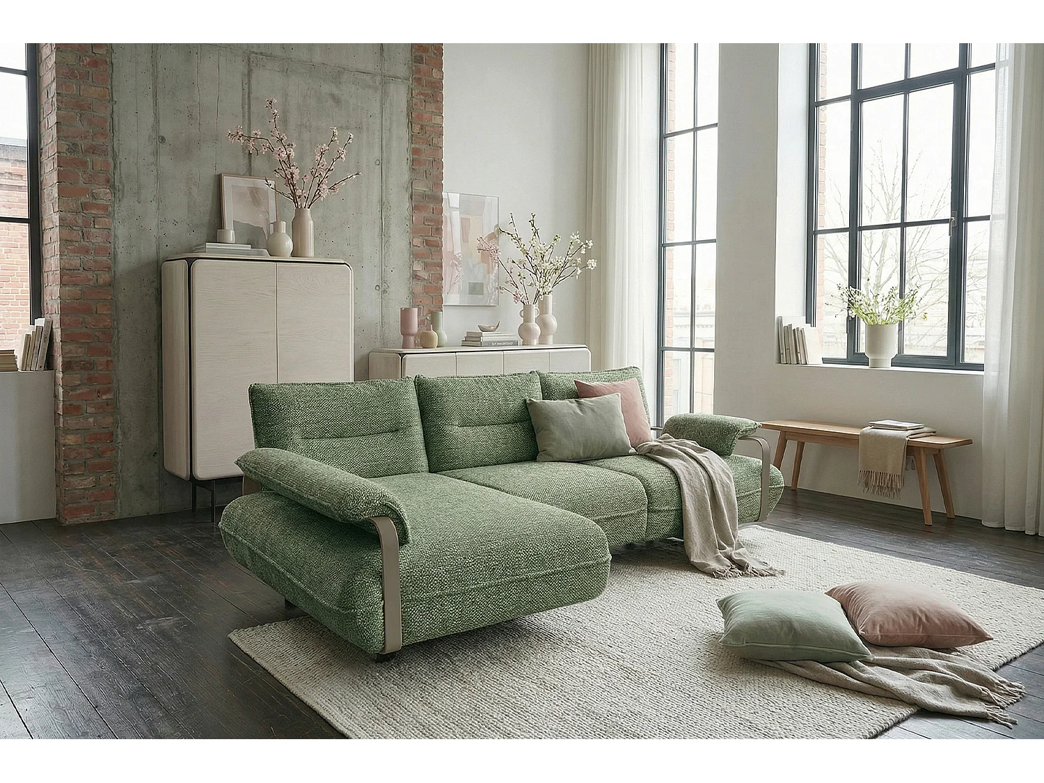 Ecksofa - Grün Flachgewebe - ANISSA