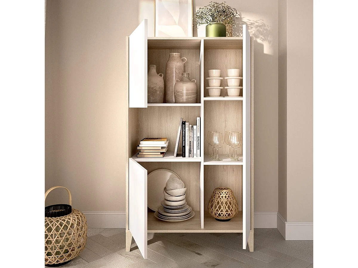 Aparador Bari con 3 puertas y compartimento blanco/natural 135,7x80,4x42,5 cm
