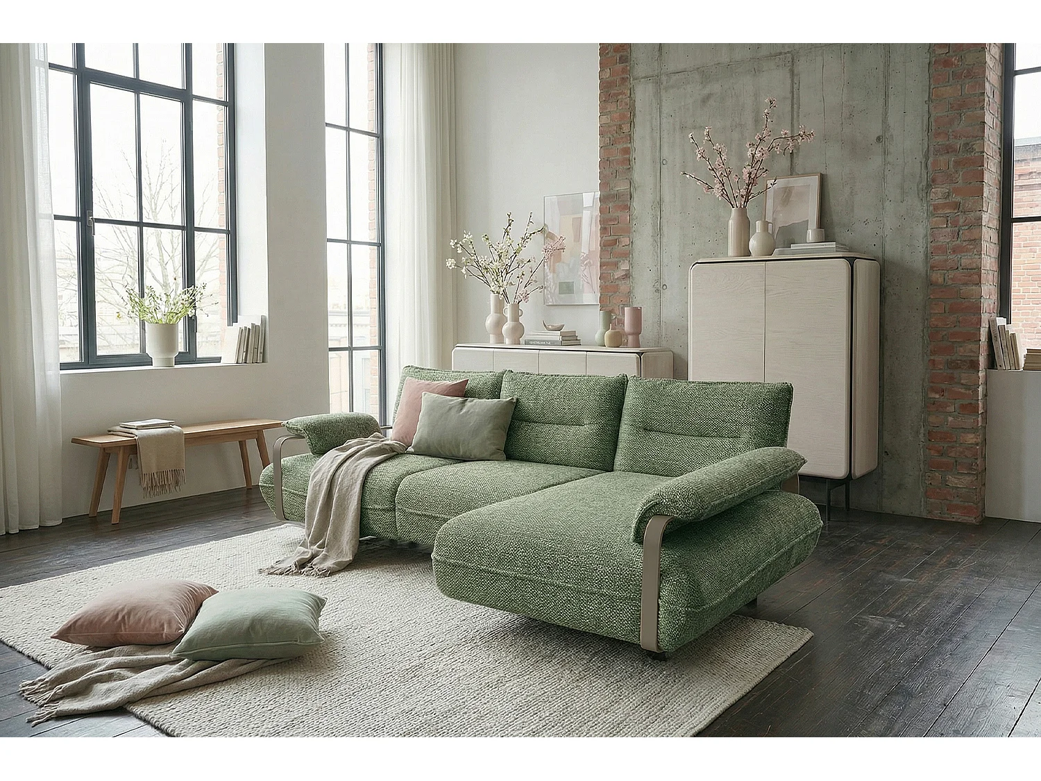 Ecksofa - Grün Flachgewebe - ANISSA