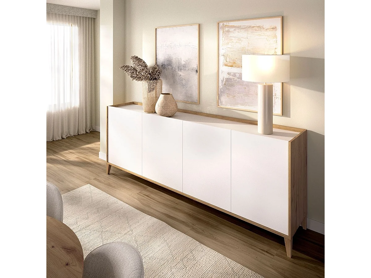 Aparador Sky 4 puertas blanco/natural 77,5x180x39,2 cm