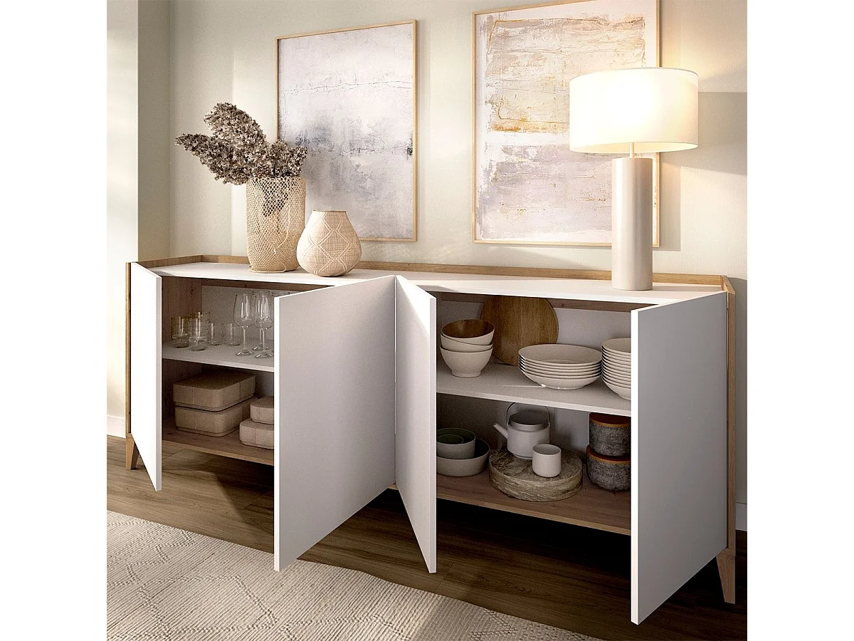 Aparador Sky 4 puertas blanco/natural 77,5x180x39,2 cm