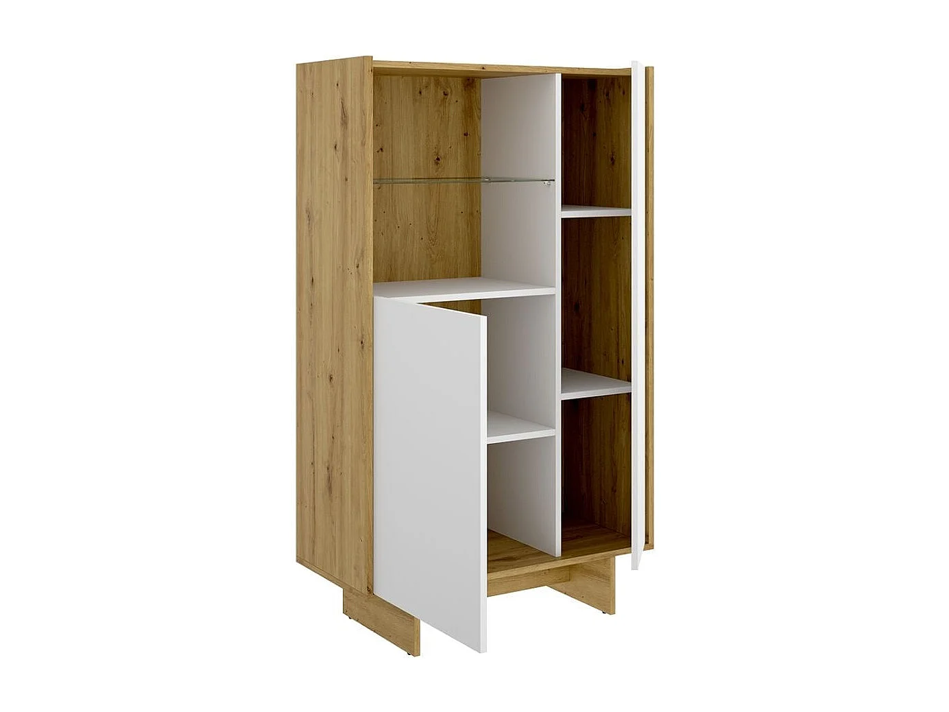 Aparador KA dos puertas con estante de cristal blanco/natural 138,2x80,5x30,3 cm