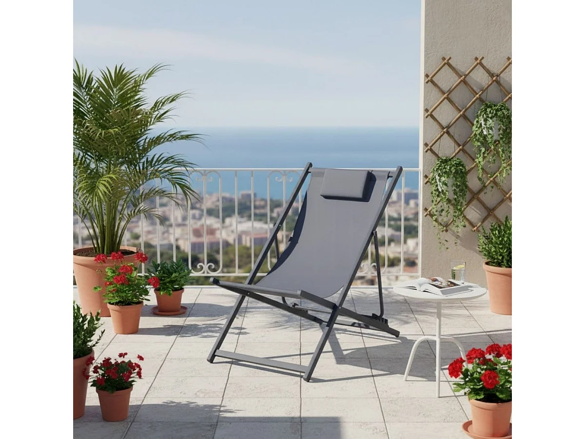 Hamaca Alcaraz plegable con reposacabezas antracita 92-81x61x97-100 cm