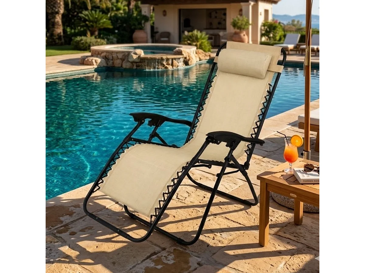 Tumbona relax Gravity reclinable con cojín beige 110x65x90 cm