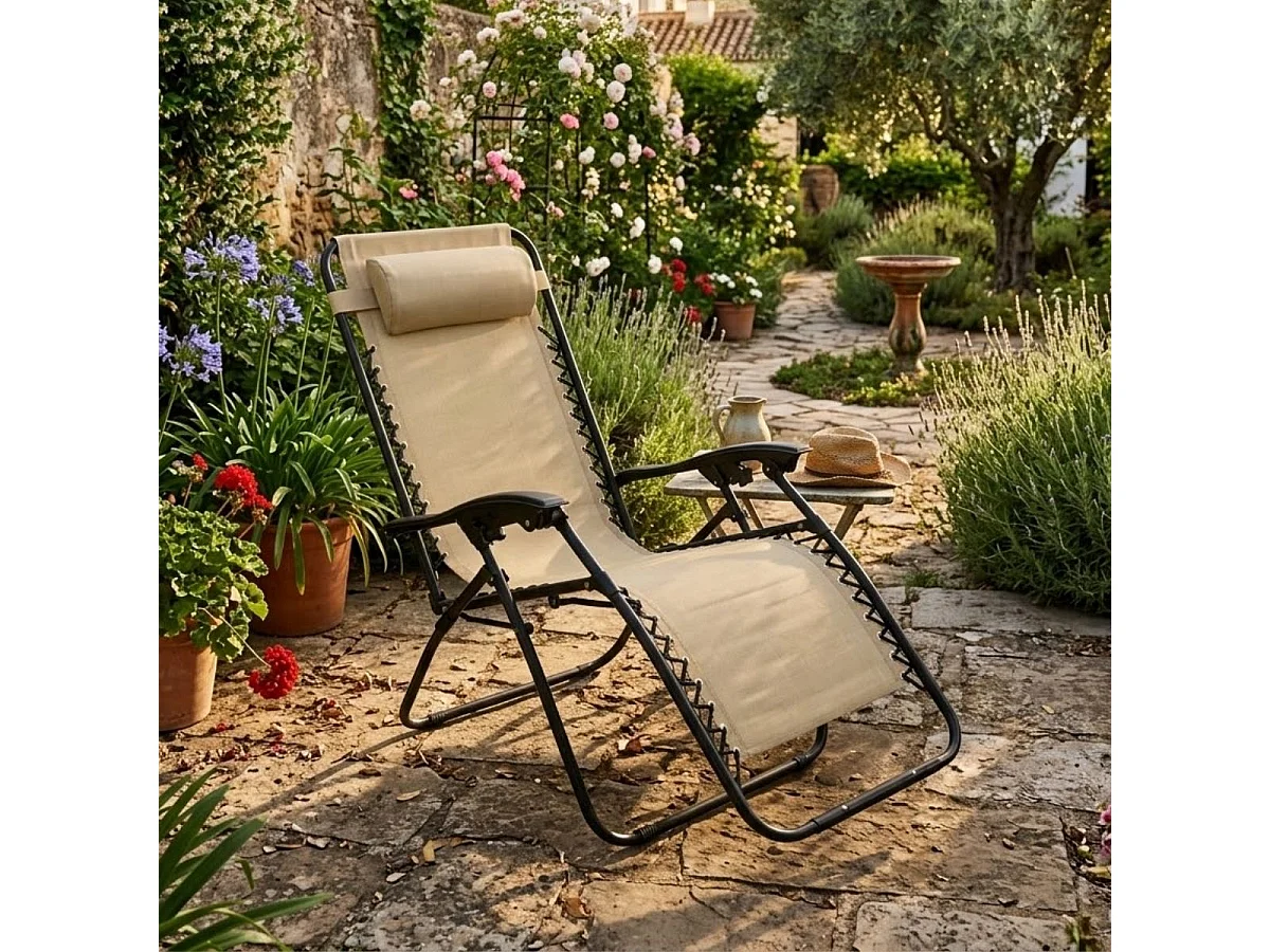 Tumbona relax Gravity reclinable con cojín beige 110x65x90 cm