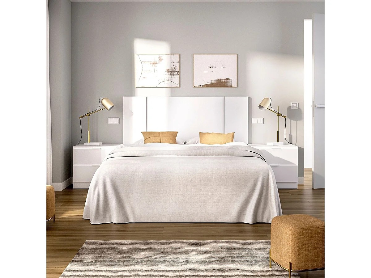 Composición de dormitorio Flow 2 mesitas con cabecero blanco 96x240,8x34,2 cm