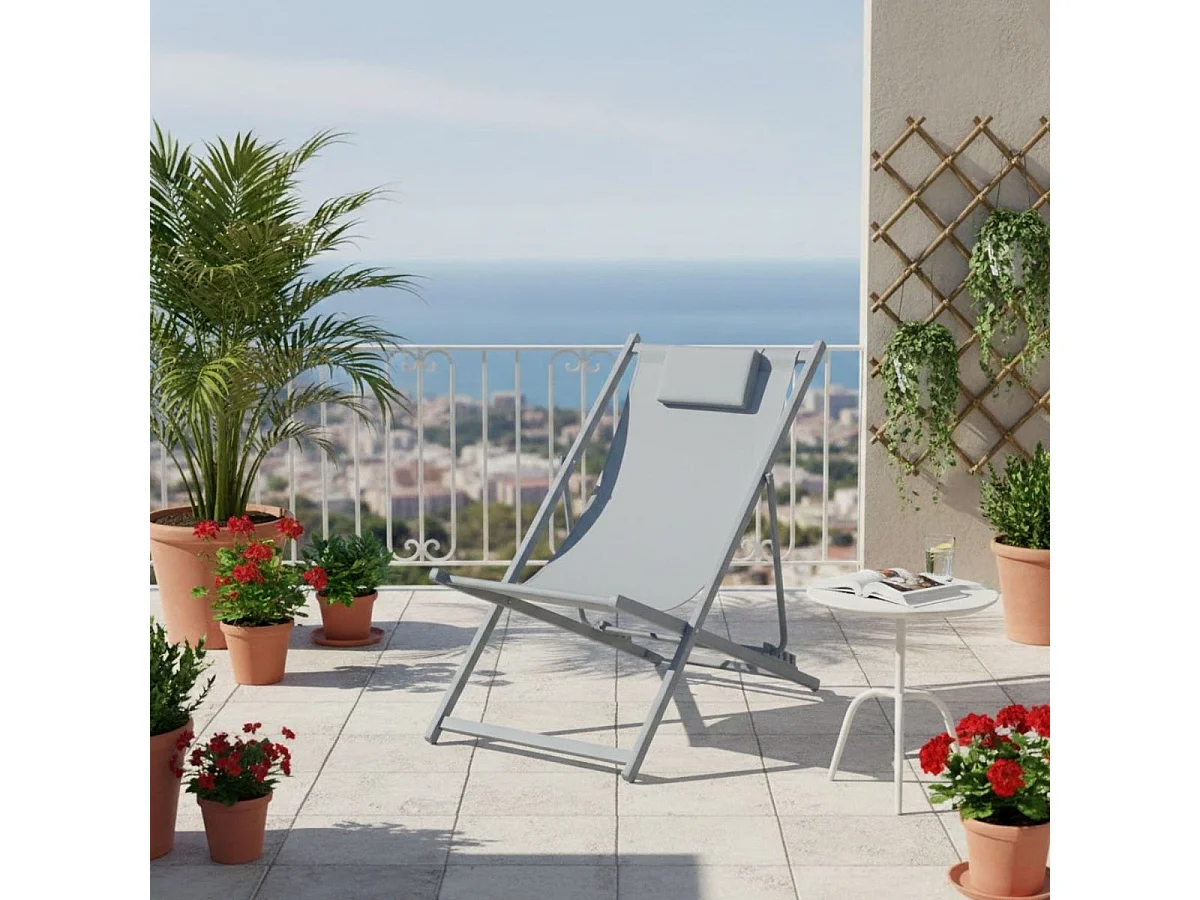 Hamaca Alcaraz plegable con reposacabezas gris 92-81x61x97-100 cm