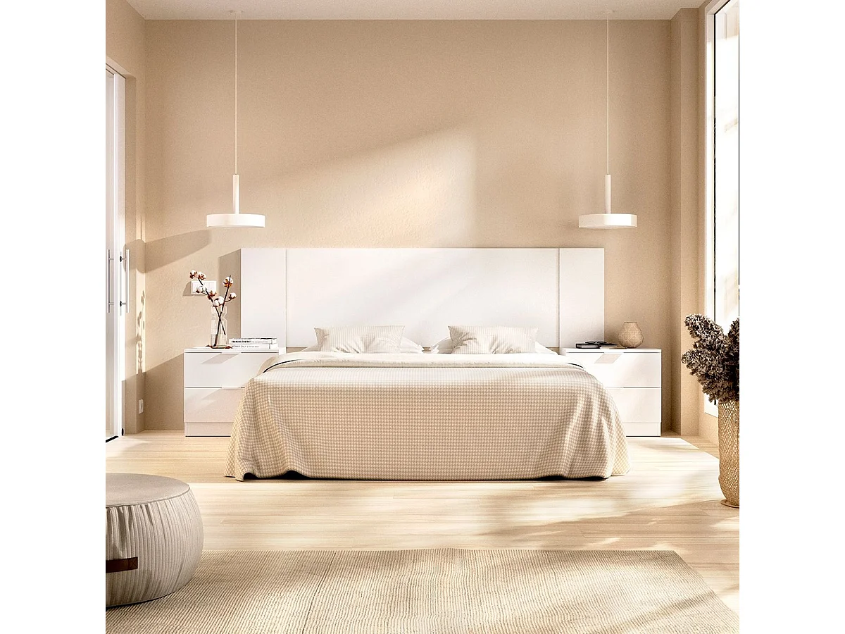 Composición de dormitorio Len cabecero con mesitas de noche blanco 96x200,2x34,2 cm