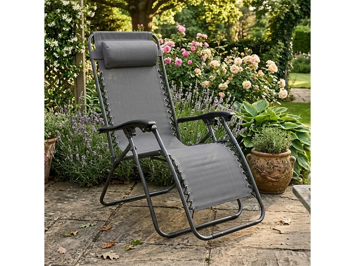 Tumbona relax Gravity reclinable con cojín gris 110x65x90 cm