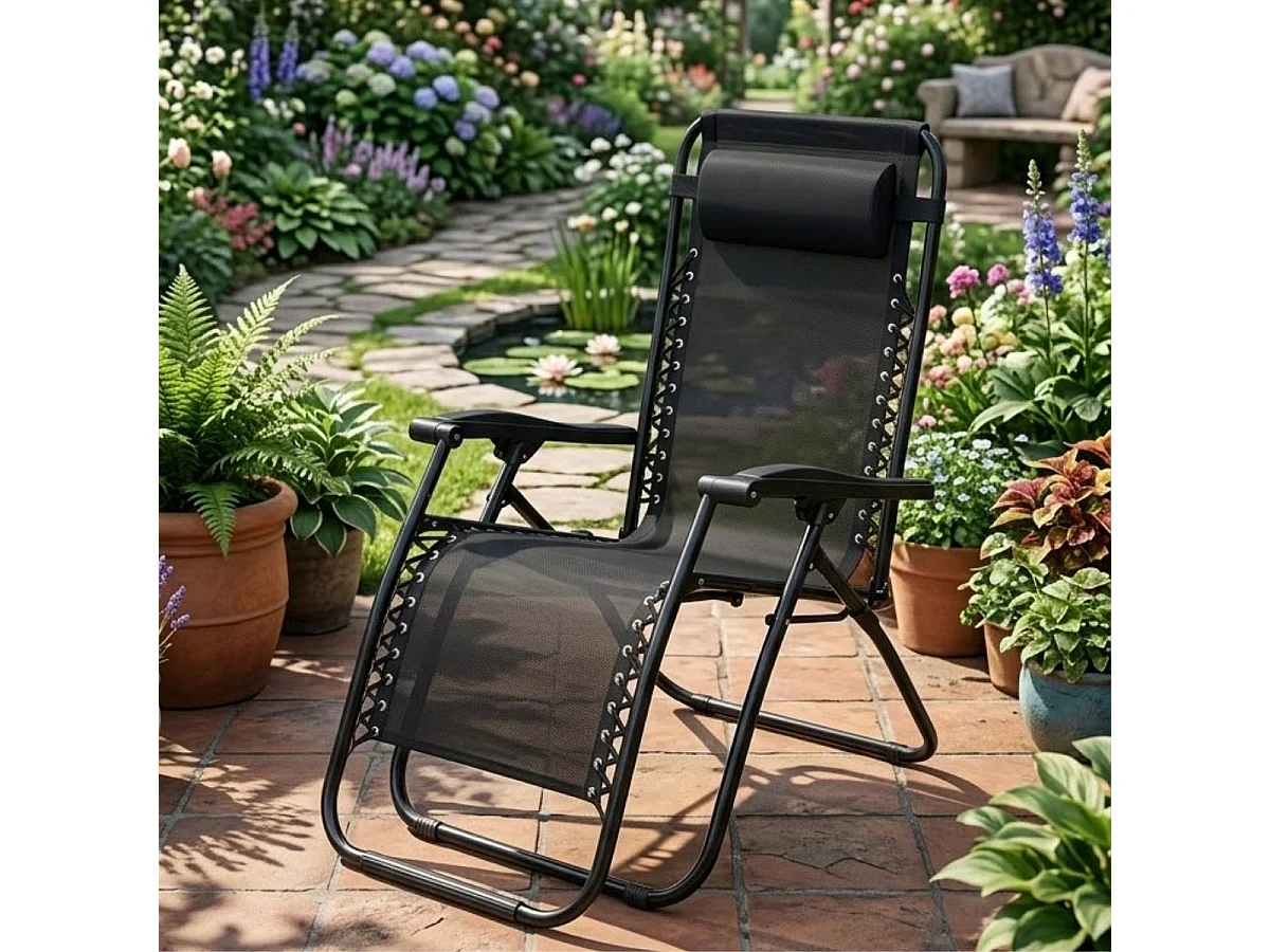 Tumbona relax Gravity reclinable con cojín negro 110x65x90 cm