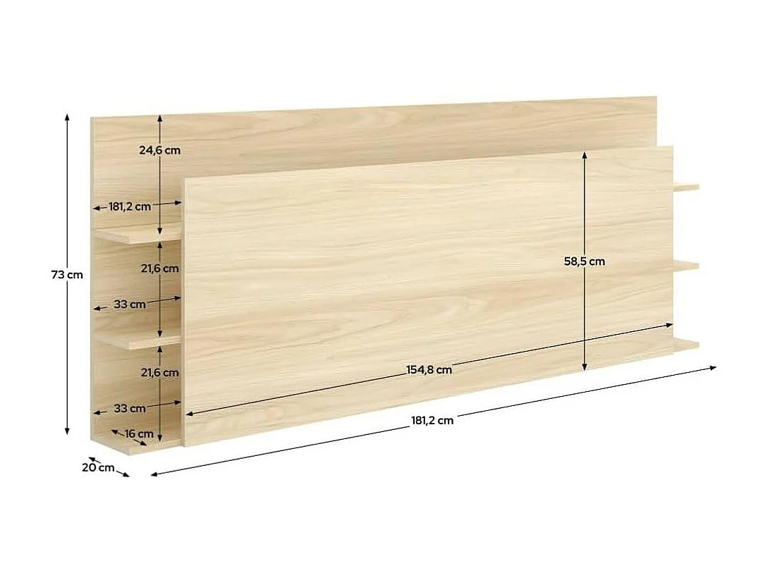 Cabecero Tori 3 estantes natural 73x181,2x19,2 cm