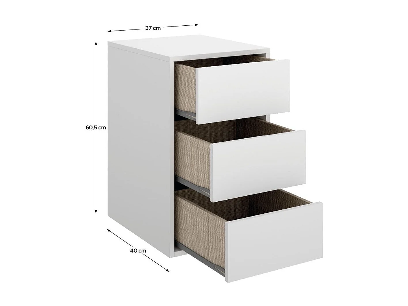 Cajonera interior 3 cajones blanco 60,5x37x40 cm