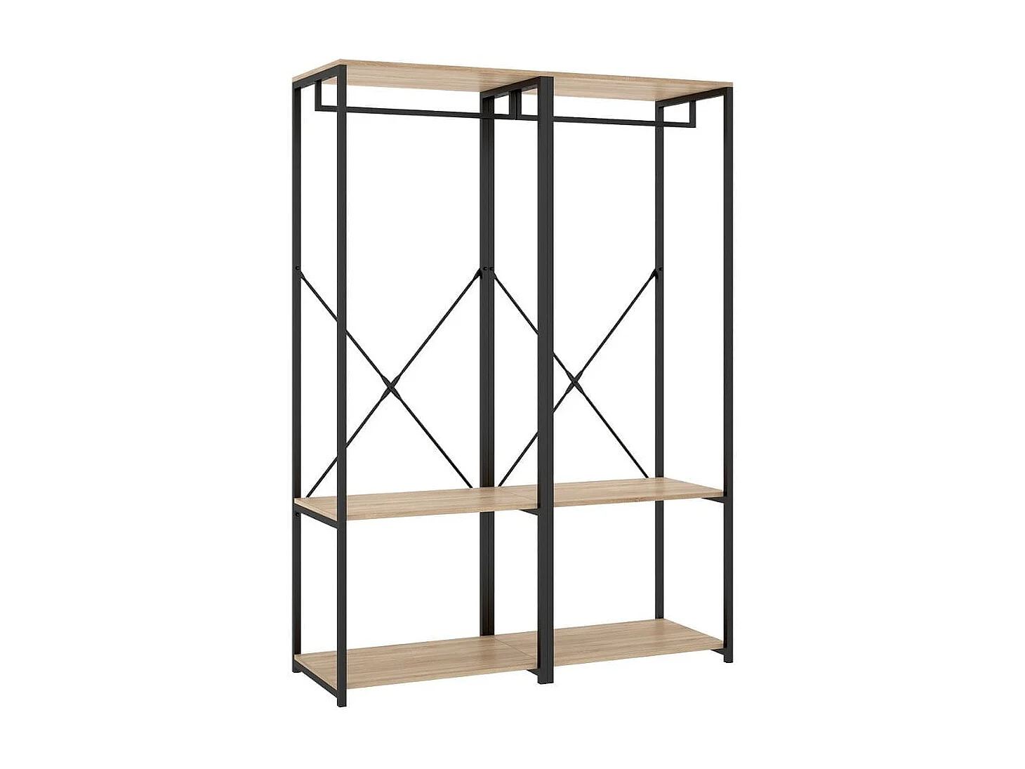 Armario vestidor Trok 2 barras con estantes negro/natural 167x120x40 cm