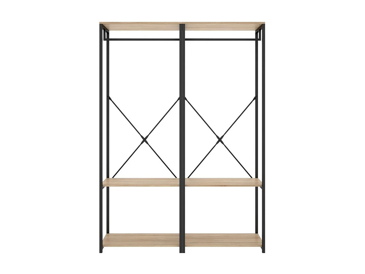 Armario vestidor Trok 2 barras con estantes negro/natural 167x120x40 cm