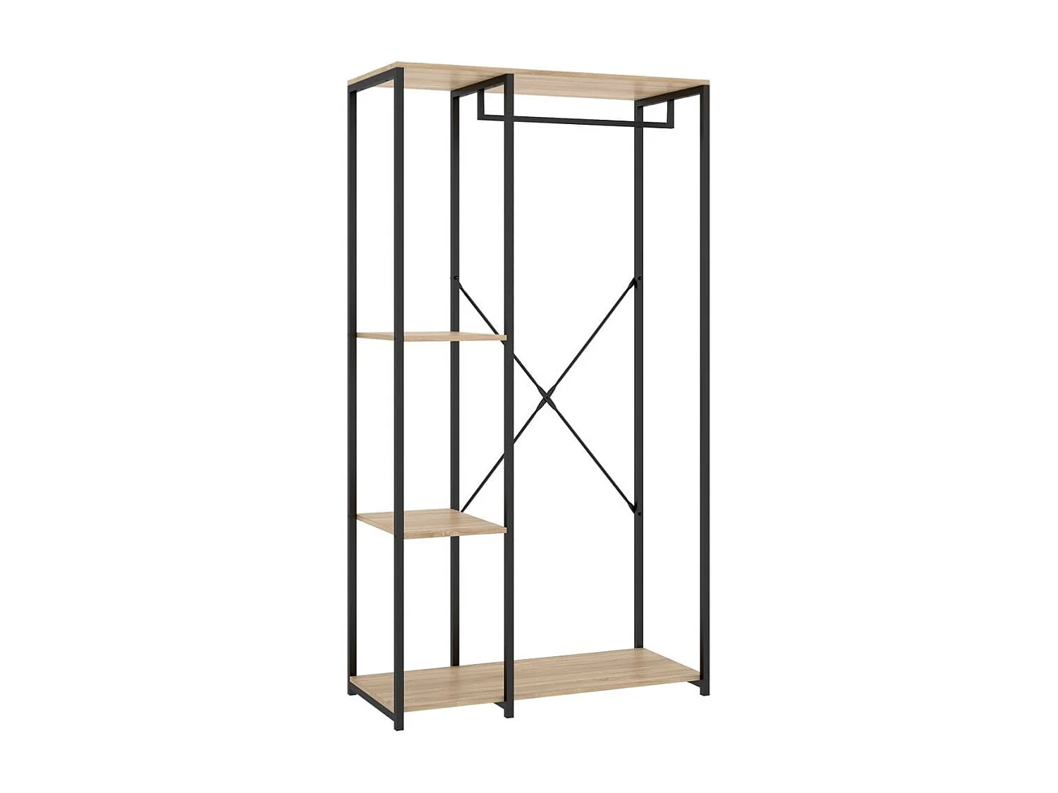 Armario vestidor Tork con barra y 3 estantes negro/natural 167x90x40 cm