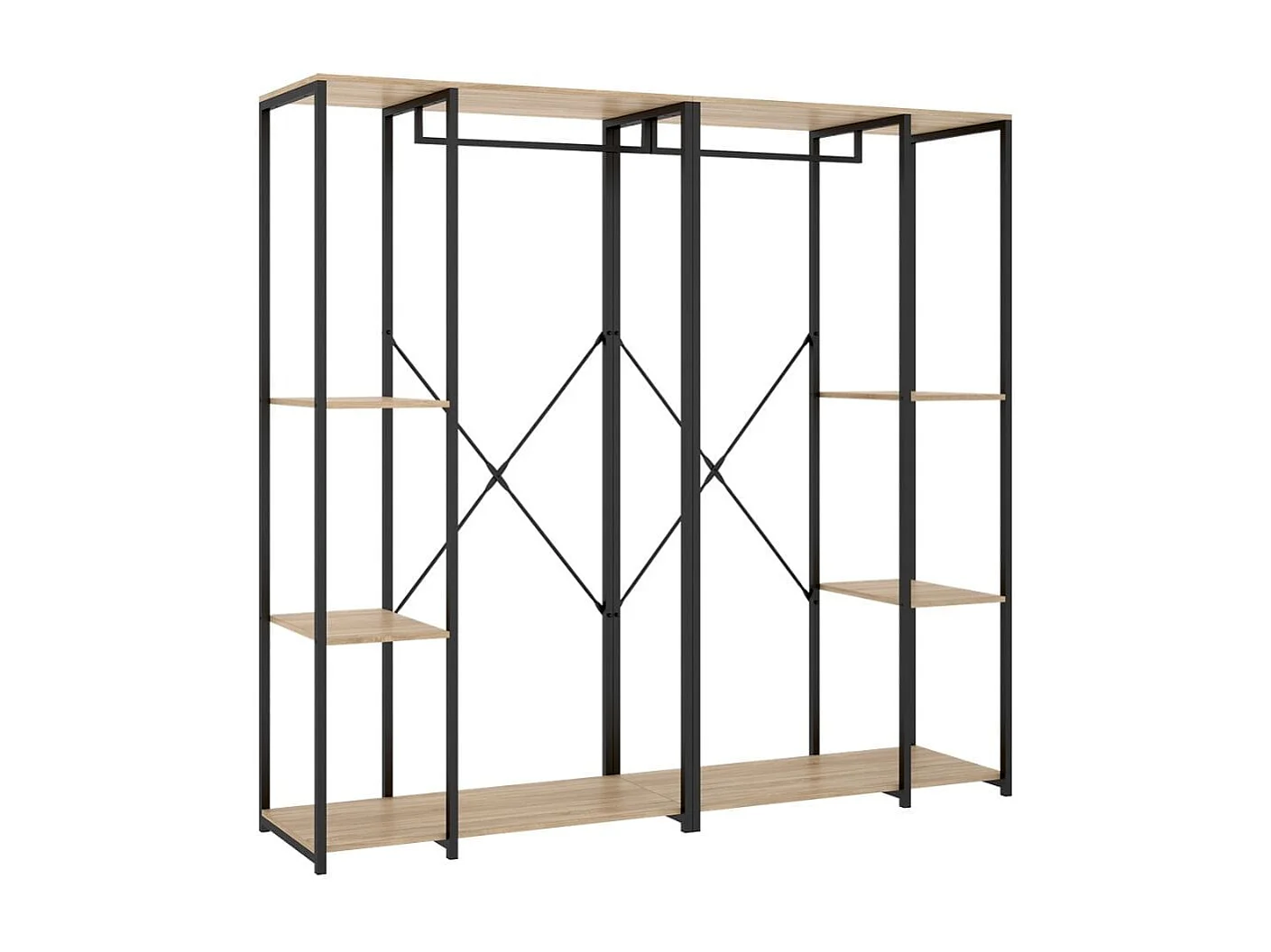 Armario vestidor Trok 2 barras con 4 estantes negro/natural 167x180x40 cm