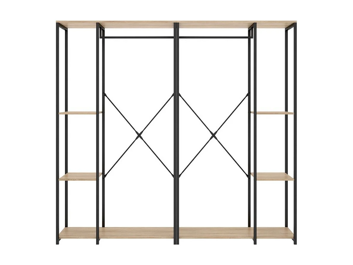Armario vestidor Trok 3 barras con 4 estantes negro/natural 167x210x40 cm