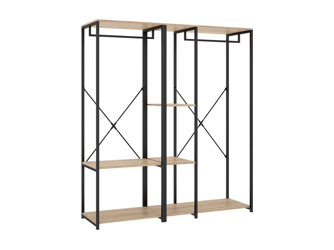 Armario vestidor Trok 2 barras con estantes negro/natural 167x150x40 cm