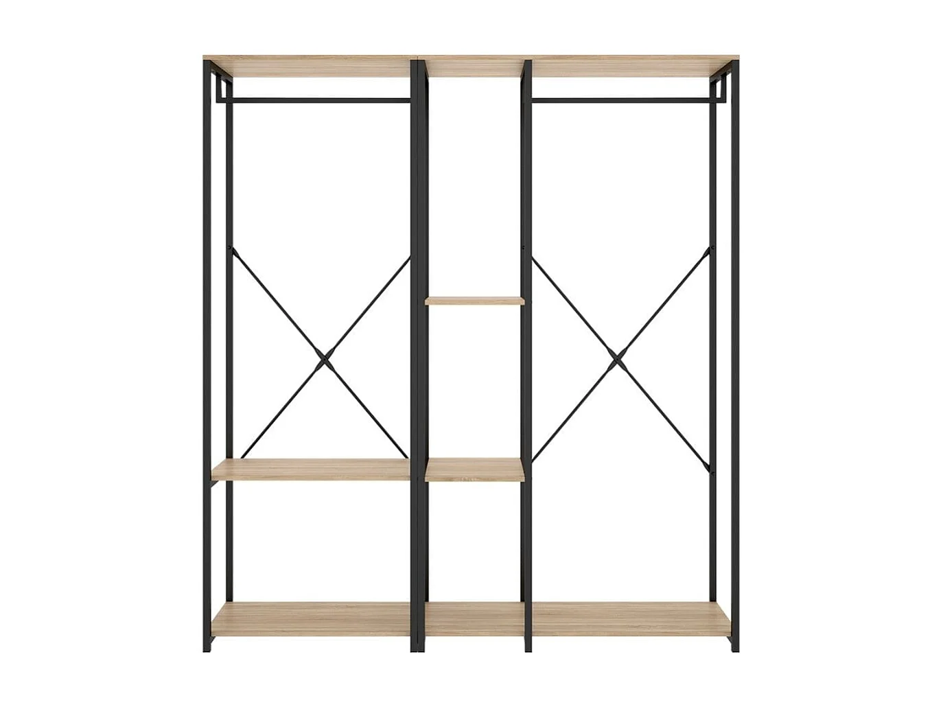 Armario vestidor Trok 2 barras con estantes negro/natural 167x150x40 cm