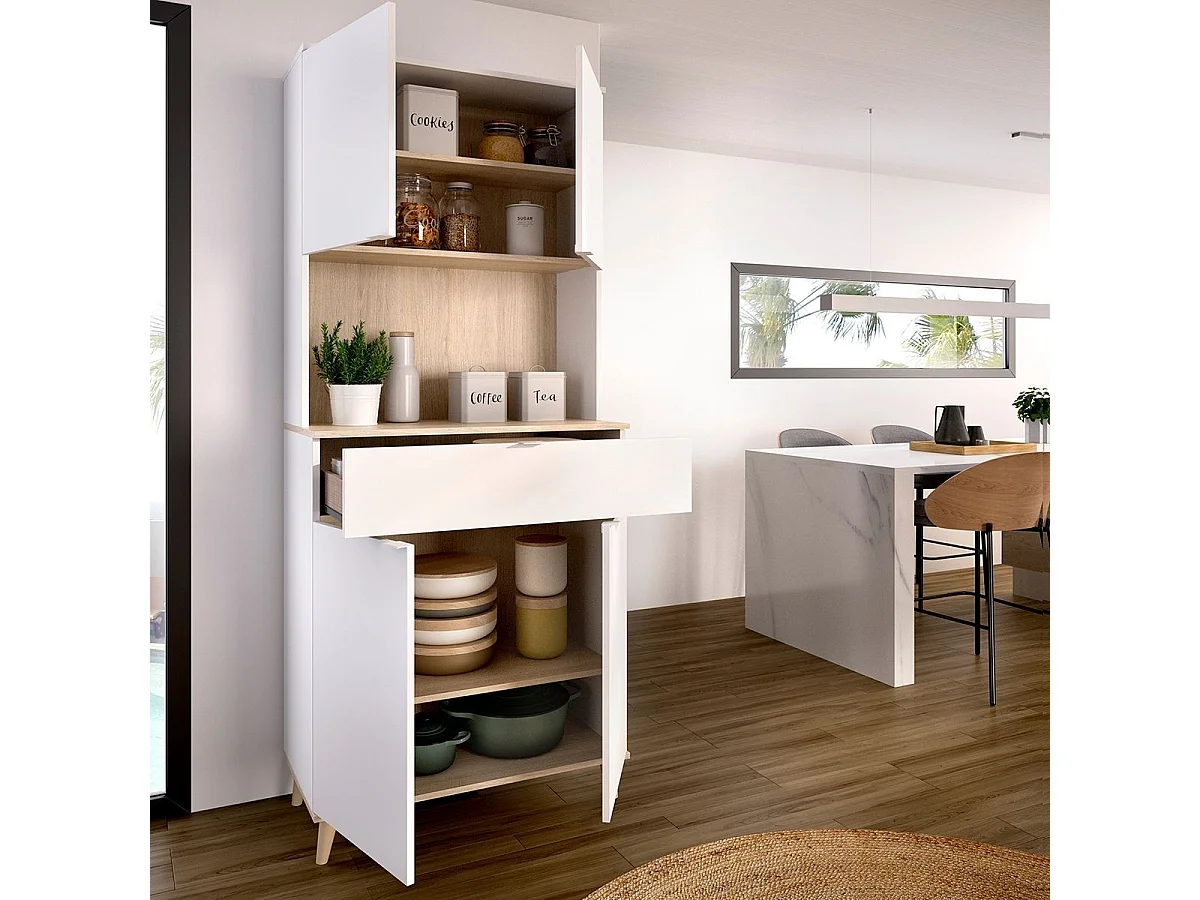 Alacena Wok 4 puertas con cajón blanco/natural 190,6x60x40 cm