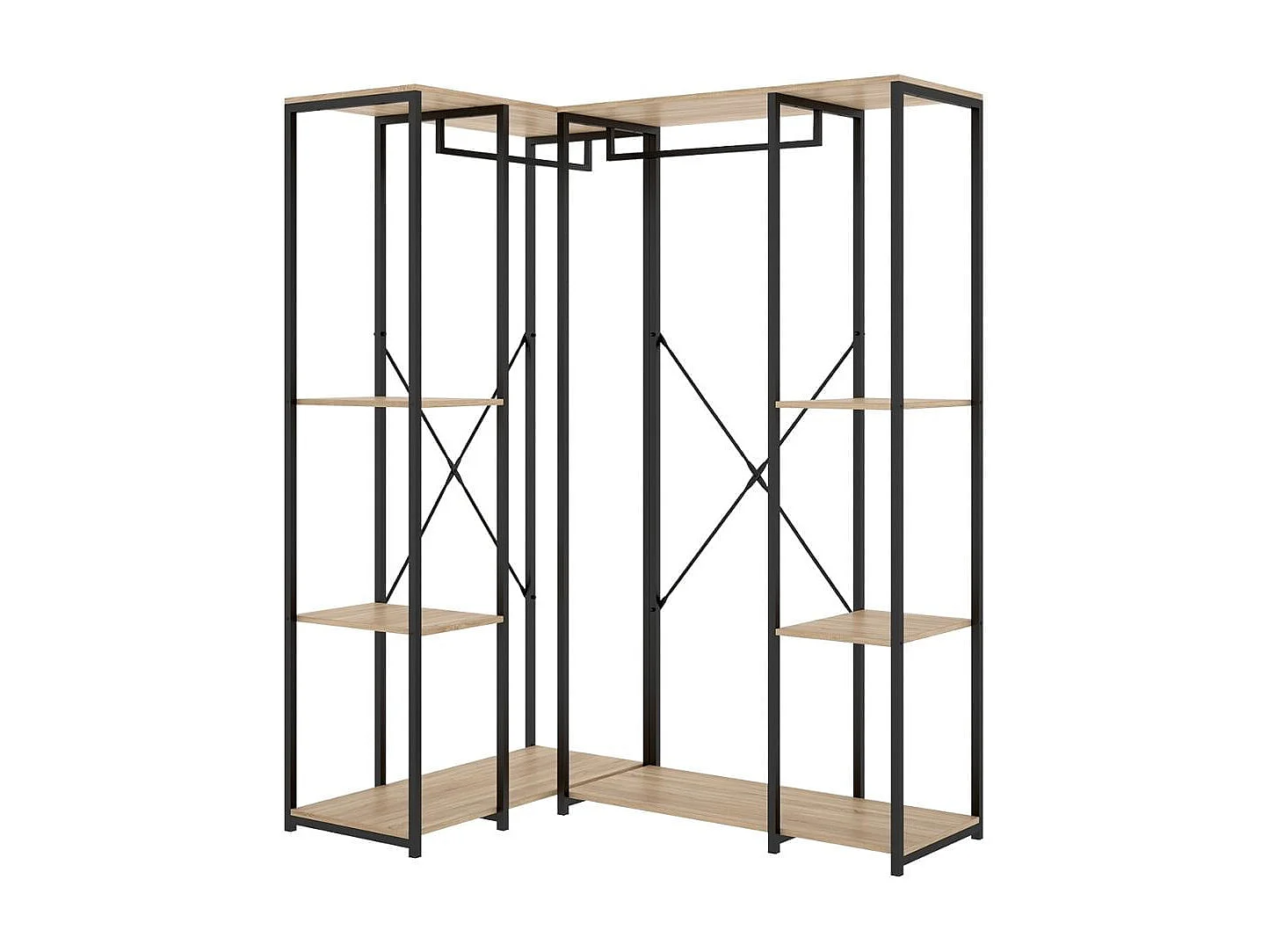 Armario vestidor Trok 2 barras con 4 estantes negro/natural 167x130x90 cm