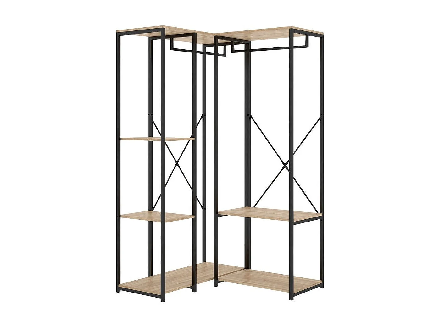 Armario vestidor Trok 2 barras con 3 estantes negro/natural 167x100x90 cm