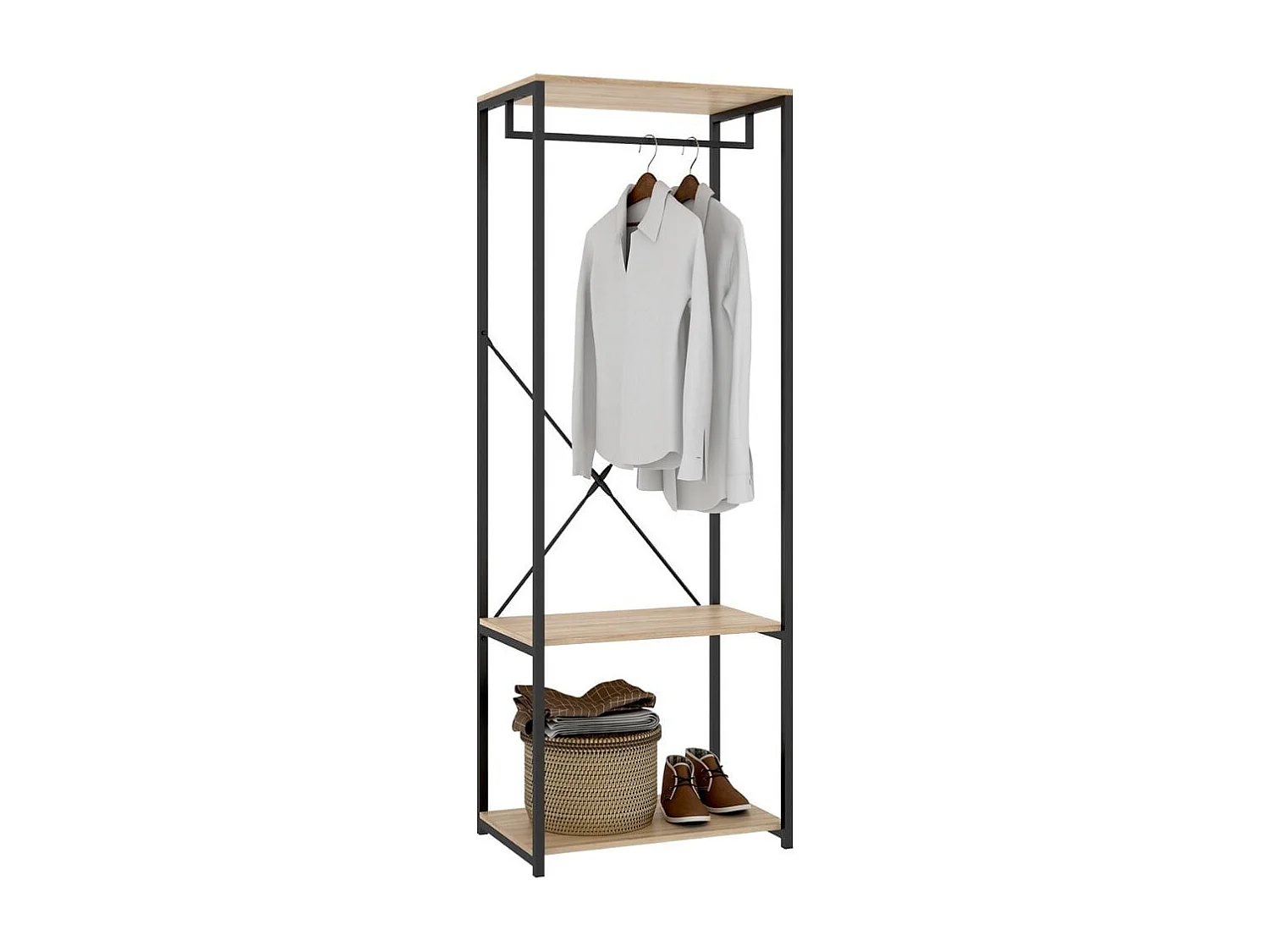 Armario vestidor Tork con barra y estantes negro/natural 167x60x40 cm