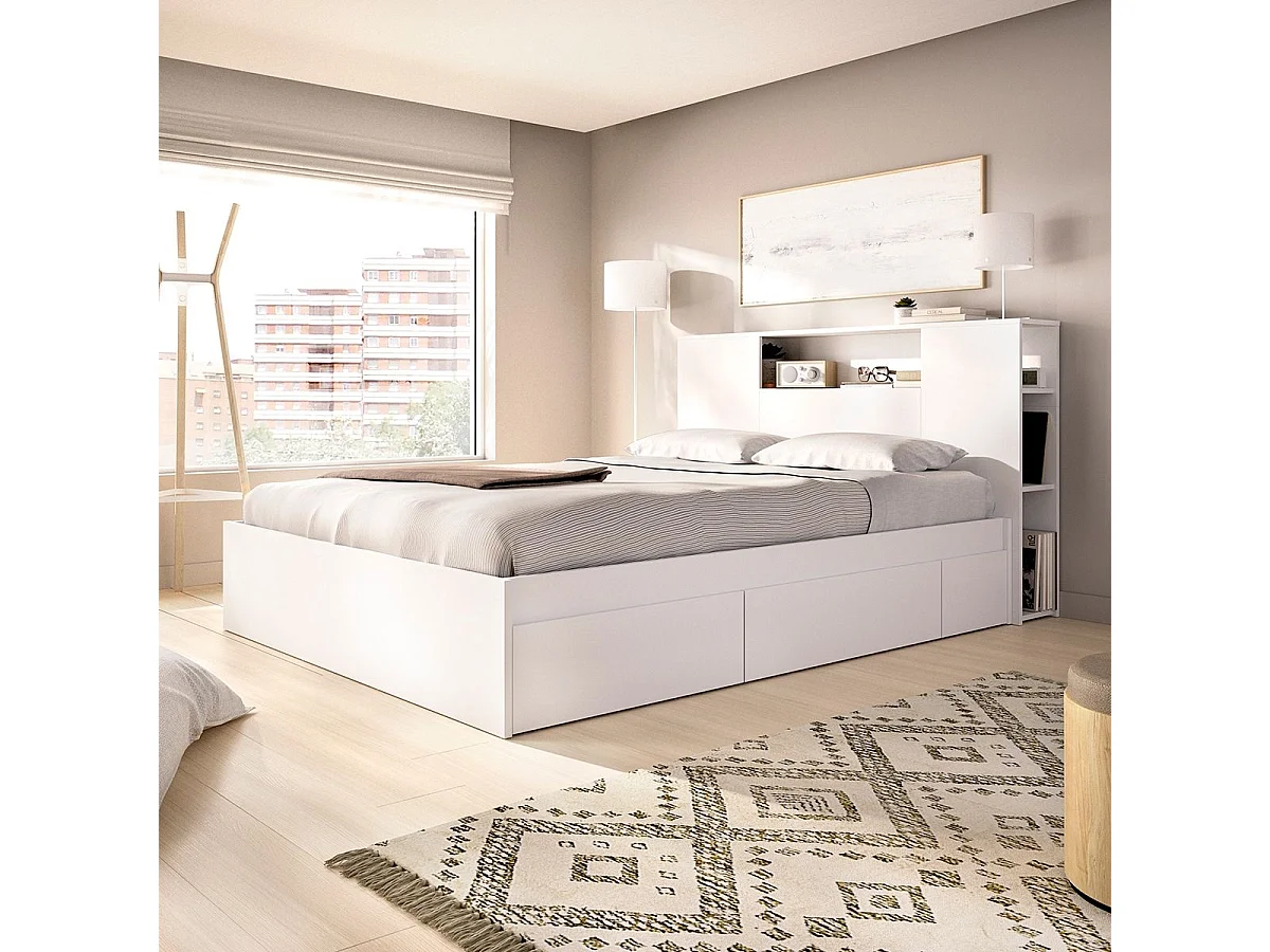 Composición de dormitorio Pack Ten cabecero con canapé 4 cajones blanco 95,5x160x243,2 cm