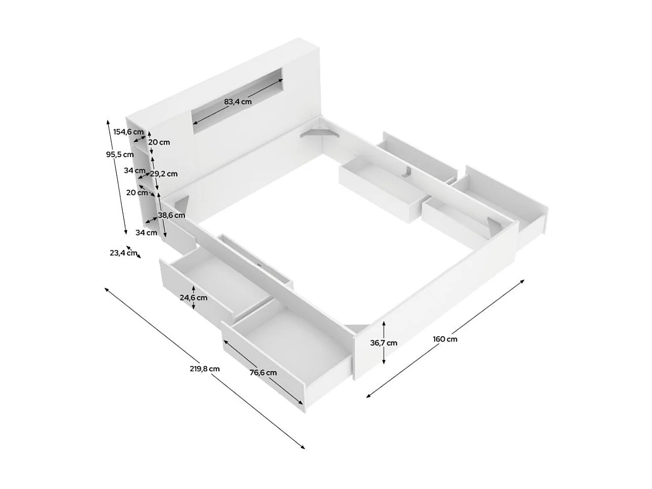 Composición de dormitorio Pack Ten cabecero con canapé 4 cajones blanco 95,5x160x243,2 cm