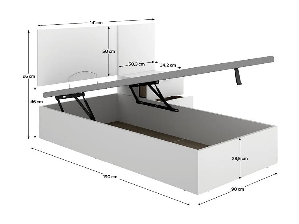 Composición de dormitorio Pack Flow cabecero con mesita y canapé abatible blanco 96x141x190 cm
