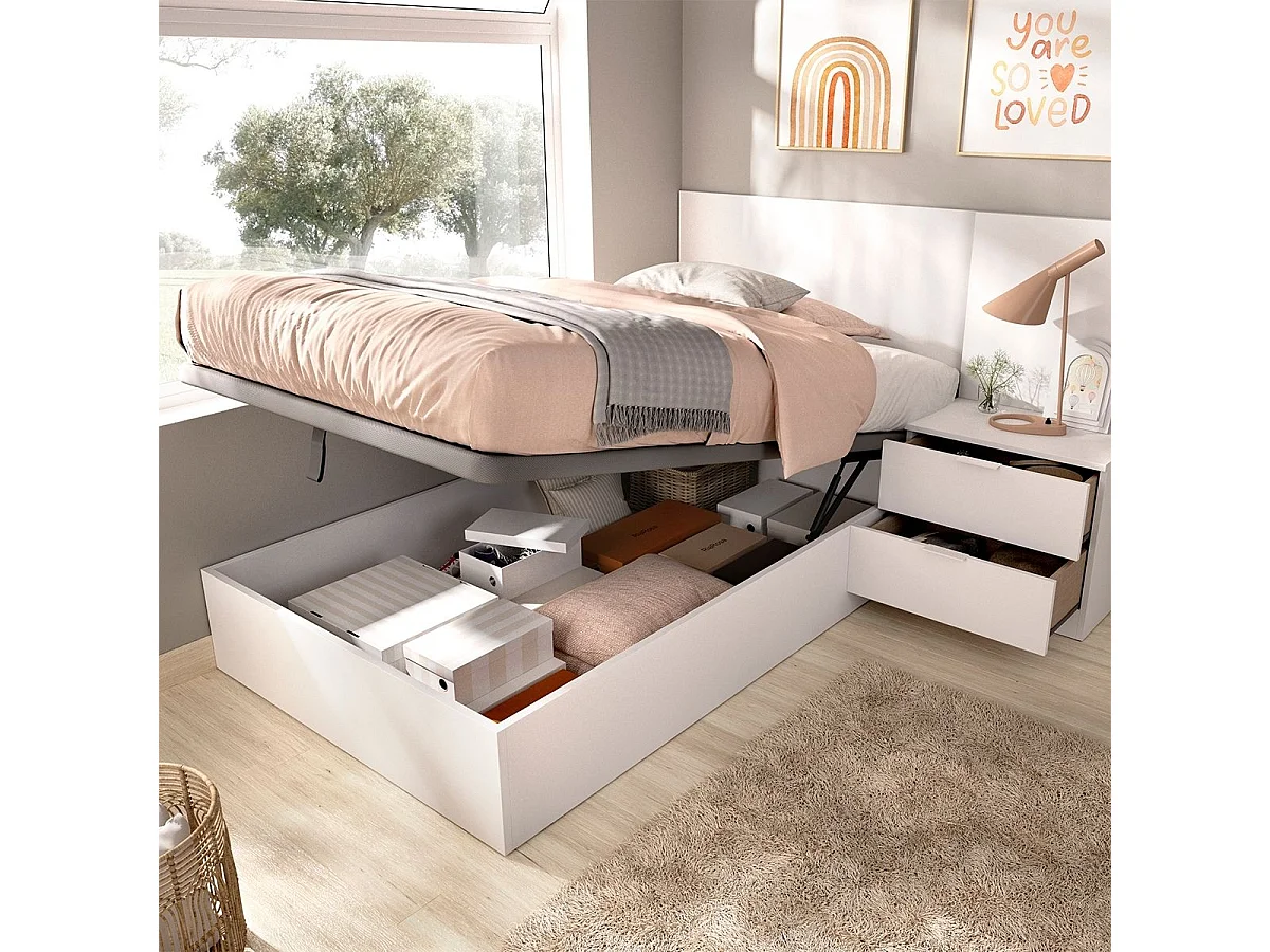 Composición de dormitorio Pack Flow cabecero con mesita y canapé abatible blanco 96x141x190 cm