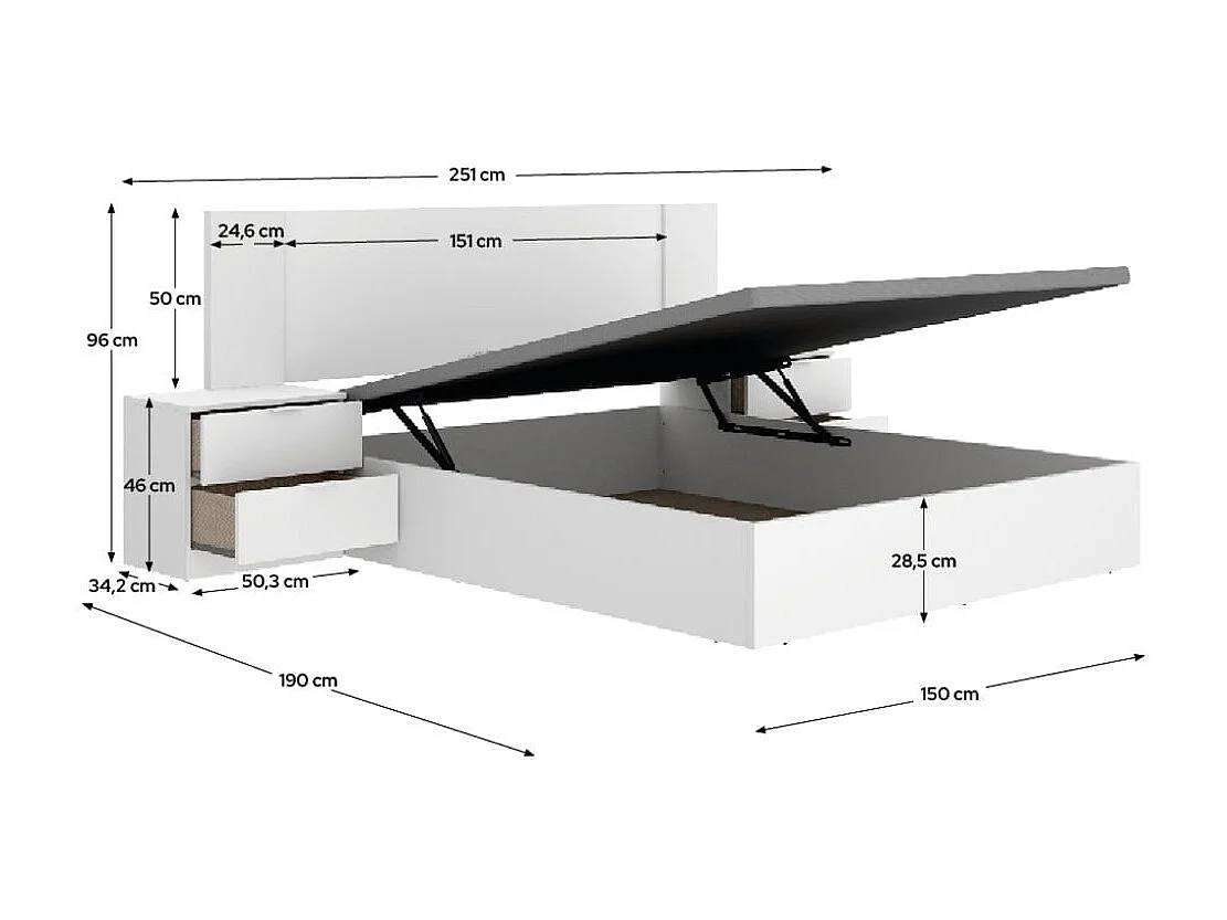 Composición de dormitorio Pack Len cabecero con mesitas de noche y canapé blanco 96x251x190 cm