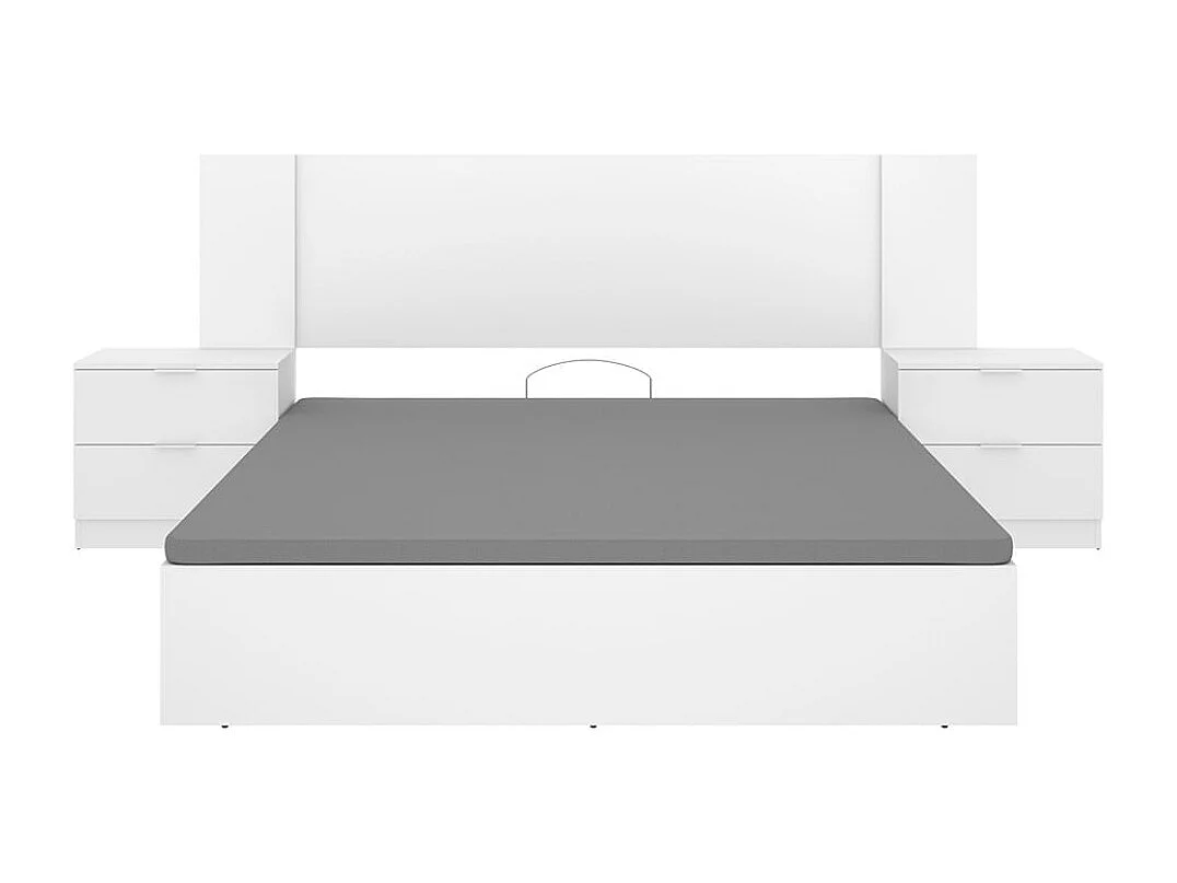 Composición de dormitorio Pack Len cabecero con mesitas de noche y canapé blanco 96x251x190 cm