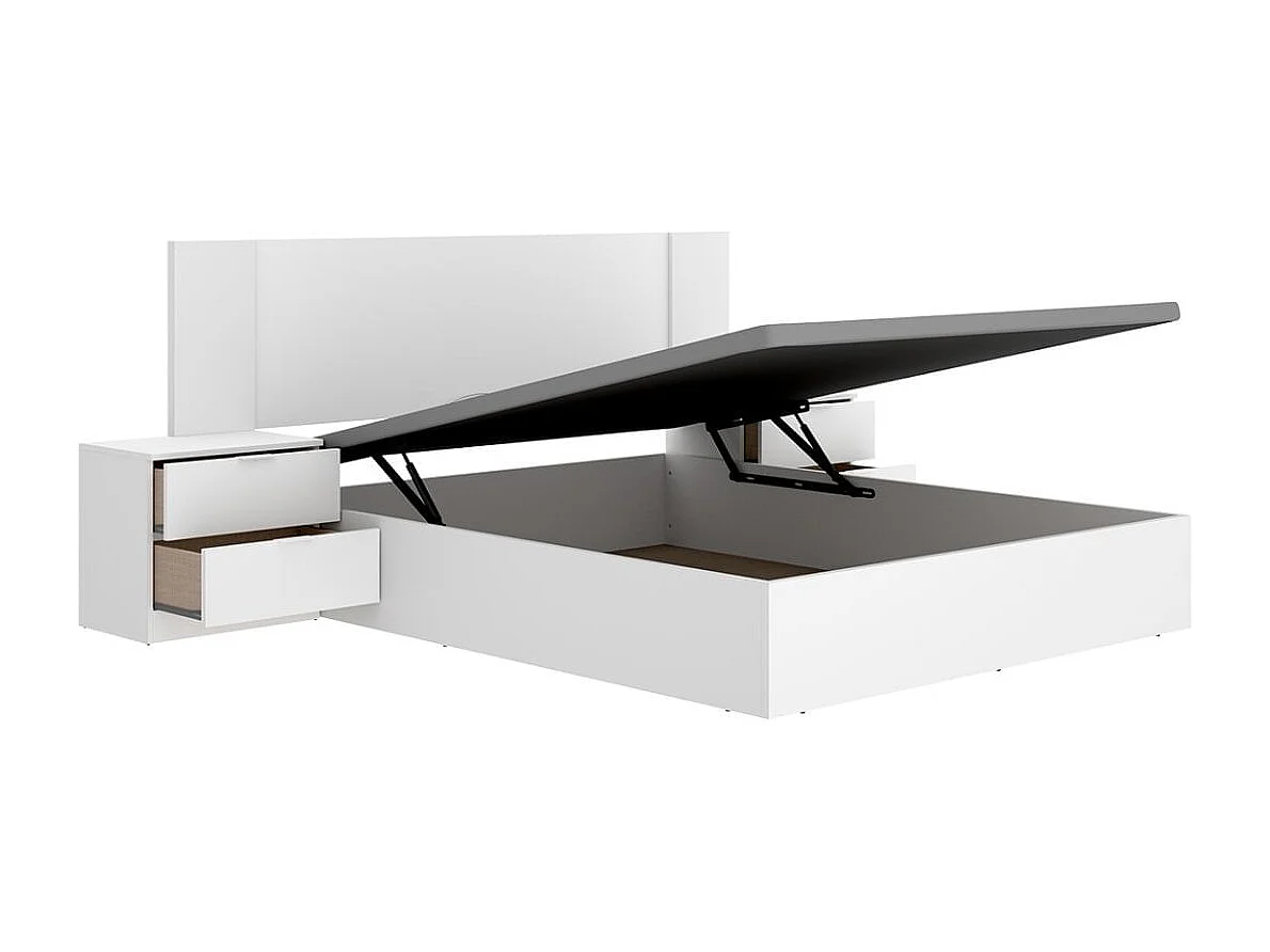 Composición de dormitorio Pack Len cabecero con mesitas de noche y canapé blanco 96x251x190 cm