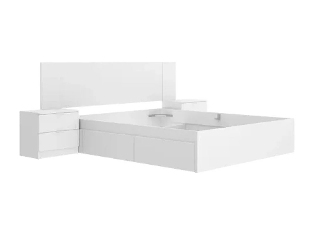 Composición de dormitorio Pack Len cabecero + estructura cama + 2 mesitas de noche blanco 96x251x196,4 cm