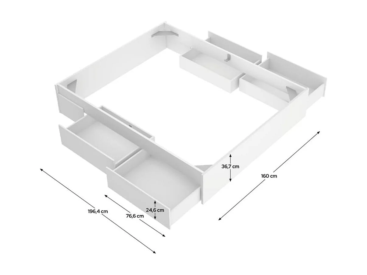 Composición de dormitorio Pack Len cabecero + estructura cama + 2 mesitas de noche blanco 96x251x196,4 cm