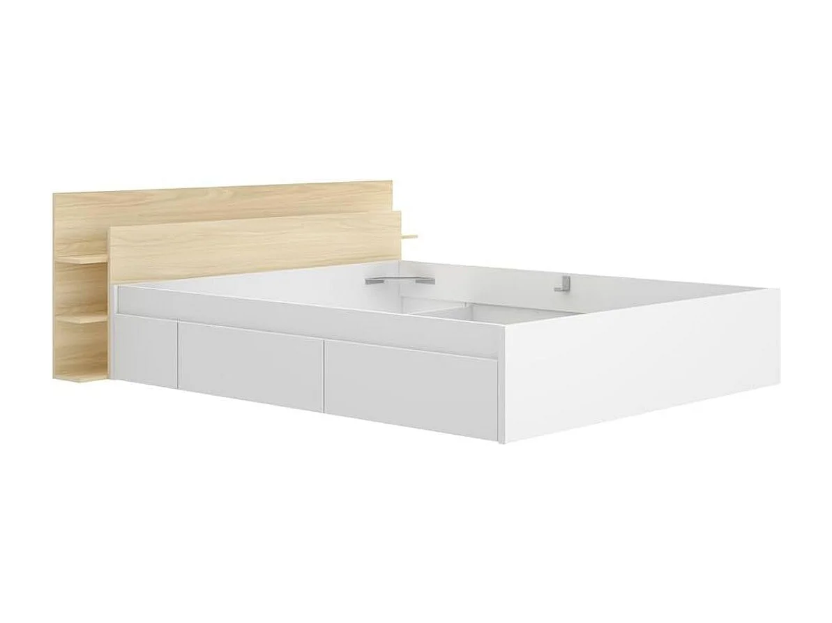 Composición de dormitorio Tori cabecero y estructura de cama con 4 cajones blanco/natural 73x181,2x216,4 cm