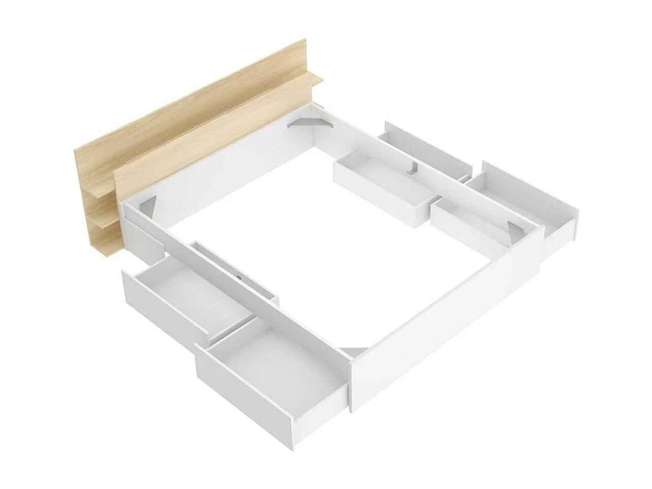 Composición de dormitorio Tori cabecero y estructura de cama con 4 cajones blanco/natural 73x181,2x216,4 cm
