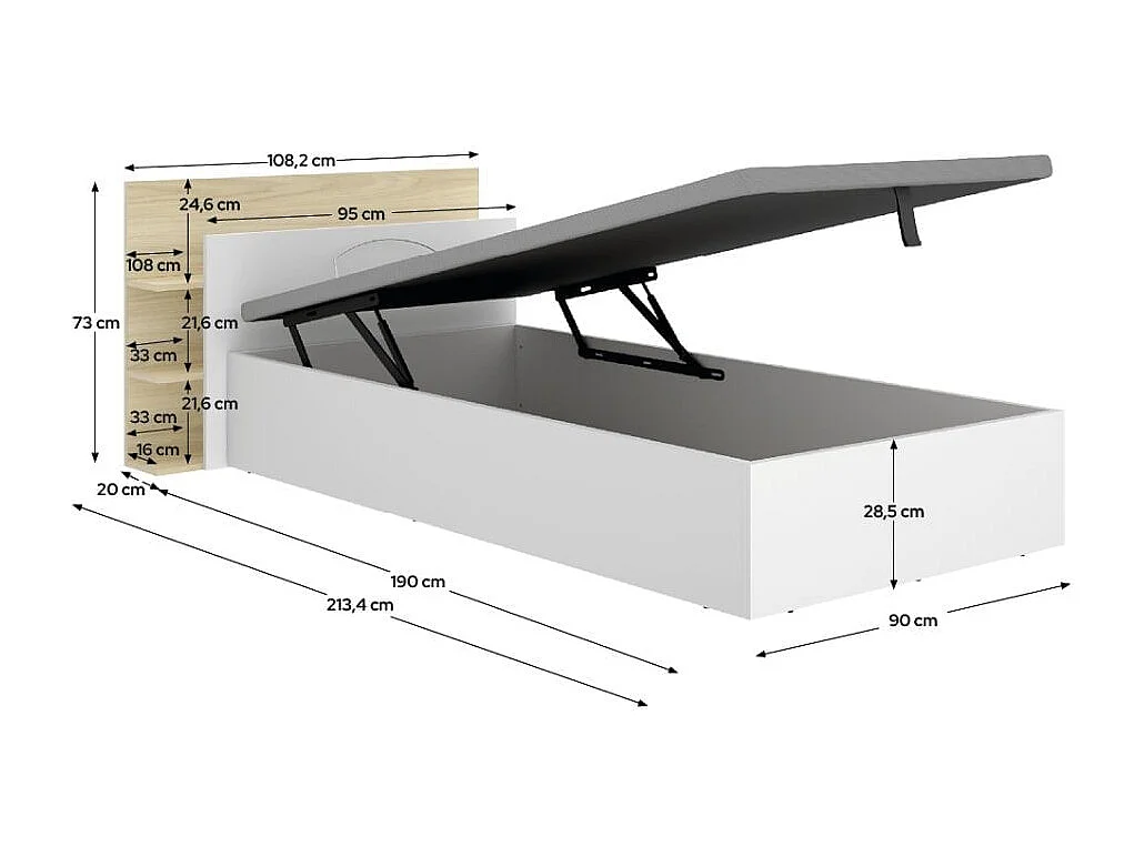 Composición de dormitorio Pack Tori cabecero y canapé abatible blanco/natural 73x108,2x213,4 cm