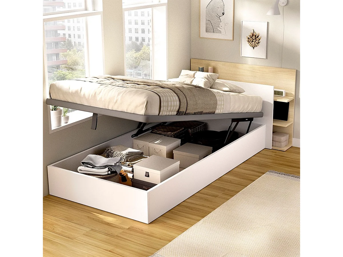 Composición de dormitorio Pack Tori cabecero y canapé abatible blanco/natural 73x108,2x213,4 cm