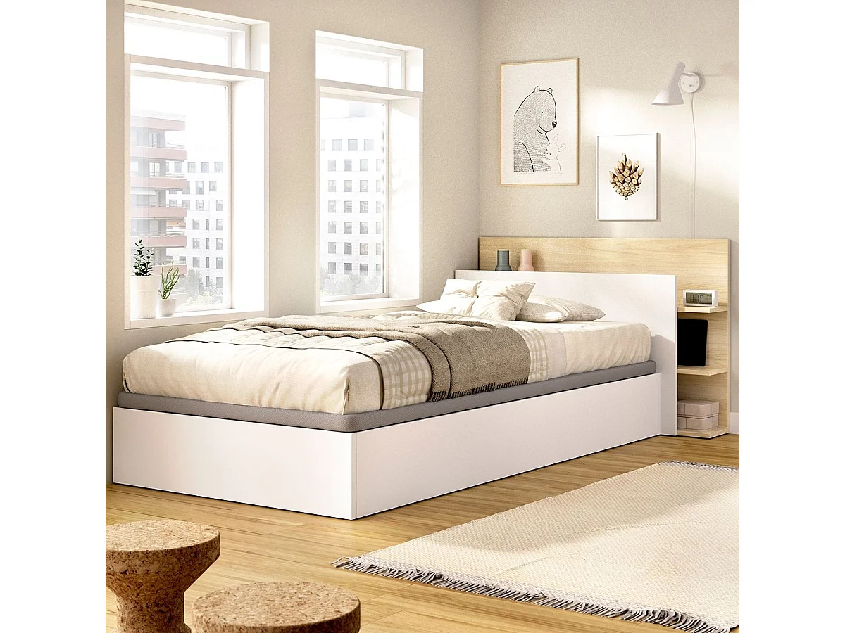 Composición de dormitorio Pack Tori cabecero y canapé abatible blanco/natural 73x108,2x213,4 cm