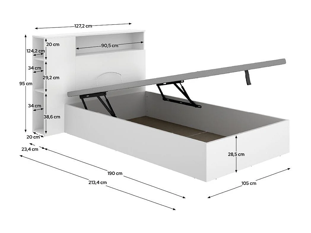 Conjunto de dormitorio Ten cabecero con canapé abatible blanco 95x105x213,4 cm